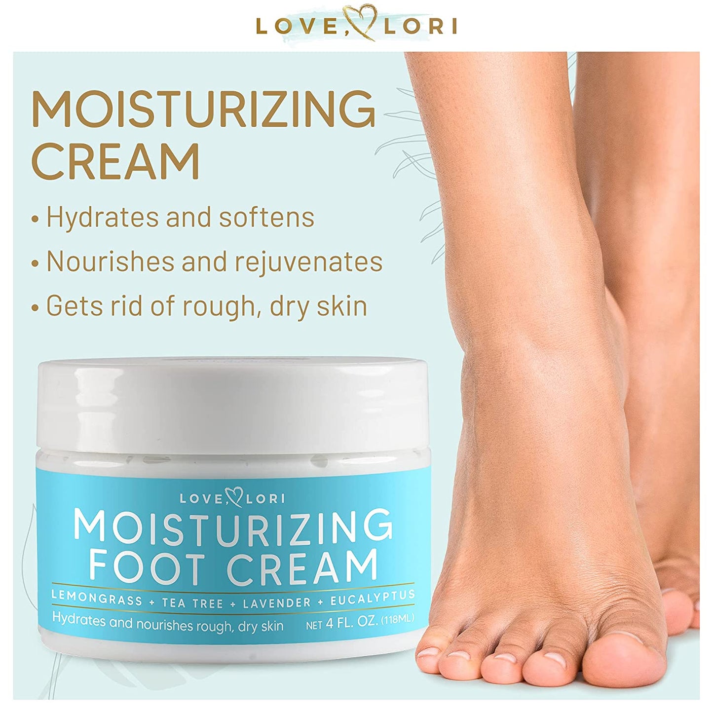 Foot Cream for Dry Cracked Feet 4 Oz. Foot Lotion by Love Lori - Foot Moisturizer & Heel Cream - Foot Repair Cream for Cracked Feet Treatment W/ Tea Tea Oil & Lemongrass - Foot Care for Women Health & Beauty > Personal Care > Foot Care LOVE, LORI   