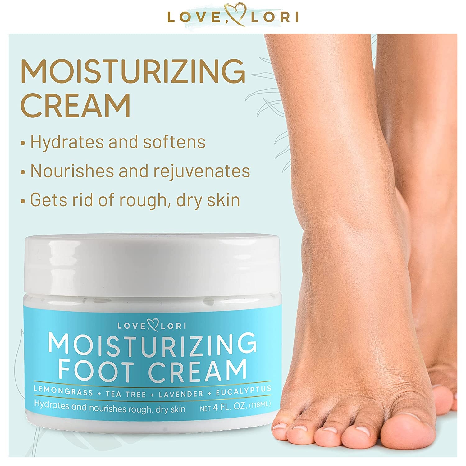 Foot Cream for Dry Cracked Feet 4 Oz. Foot Lotion by Love Lori - Foot Moisturizer & Heel Cream - Foot Repair Cream for Cracked Feet Treatment W/ Tea Tea Oil & Lemongrass - Foot Care for Women Health & Beauty > Personal Care > Foot Care LOVE, LORI   