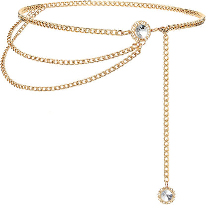 Metal Body Chain Women Belly Waist Chain SUOSDEY Fashion Body Jewelry Link Belts Apparel & Accessories > Jewelry > Body Jewelry SUOSDEY D-gold Crystal M: Fit for Waist up to 38 inches 