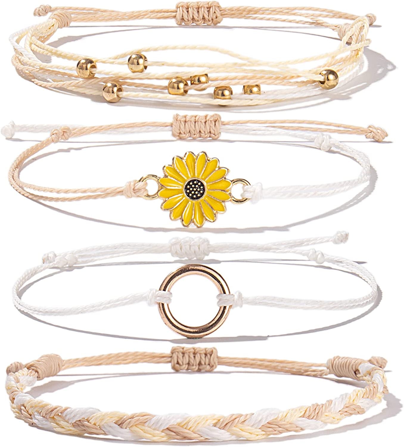 Sunflower String Bracelet Handmade Braided Rope Charms Boho Surfer Bracelet for Teen Girls Preteens Women Apparel & Accessories > Jewelry > Bracelets FANCY SHINY Wheat  