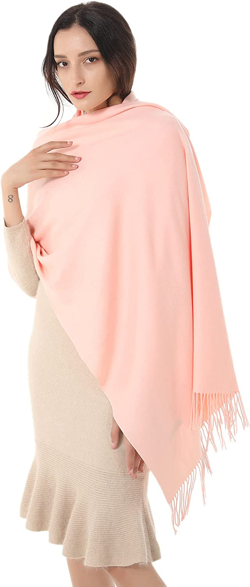 Women Shawl Wrap Scarf Pashmina Gifts Idea Wedding Christmas Birthday Large Soft Stole Apparel & Accessories > Clothing Accessories > Scarves & Shawls Gomust Peach Pink  
