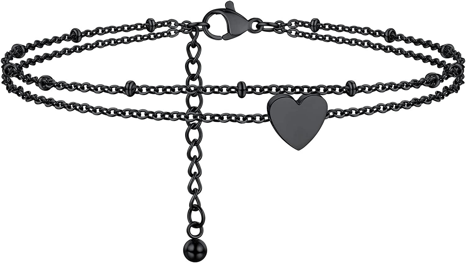 PROSTEEL Stainless Steel Chain Anklets for Men Women, Silver/Gold Tone, Ankle Bracelets Hypoallergenic, 8-10.5 Inch Adjustable, Come Gift Box Apparel & Accessories > Jewelry > Anklets Prosteel Jewelry E: black-heart layered  