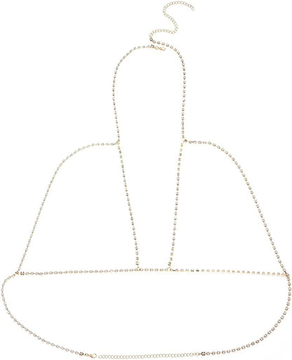 Woeoe Rhinestone Chain Bra Crystal Body Chains for Women Necklace Sexy Bikini Nightclub Body Chain Jewelry Apparel & Accessories > Jewelry > Body Jewelry Woeoe gold  