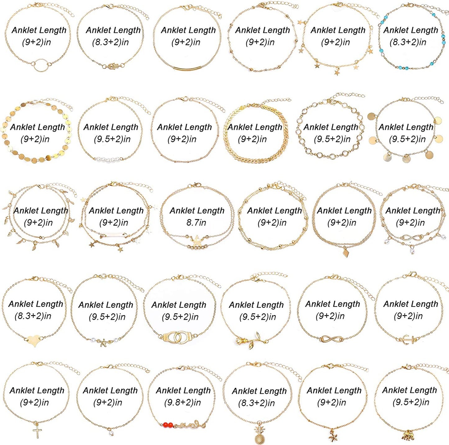 ESRICH 30/40PCS Ankle Bracelets for Women Girls Set, Gold Silver Rose Gold Three Style Jewelry Anklets for Women Beach Jewelry Gifts Adjustable Size Beach Anklet Set Apparel & Accessories > Jewelry > Anklets ESRICH   