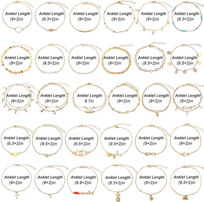 ESRICH 30/40PCS Ankle Bracelets for Women Girls Set, Gold Silver Rose Gold Three Style Jewelry Anklets for Women Beach Jewelry Gifts Adjustable Size Beach Anklet Set Apparel & Accessories > Jewelry > Anklets ESRICH   