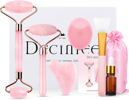 Deciniee Jade Roller, 3 in 1 Ridged Jade Roller and Gua Sha Facial Massager Tools ,100% Natural Rose Quartz Jade Roller for Face,Eye,Neck Health & Beauty > Personal Care > Cosmetics > Cosmetic Tools > Skin Care Tools Deciniee   
