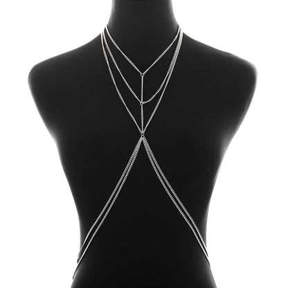 Bounzhi Harness Body Chain Bra Sexy Silver Body Jewelry Necklace Bikini Chains for Women and Girls(Silver), Free Sizes, B-015 Apparel & Accessories > Jewelry > Body Jewelry Bounzhi Silver  