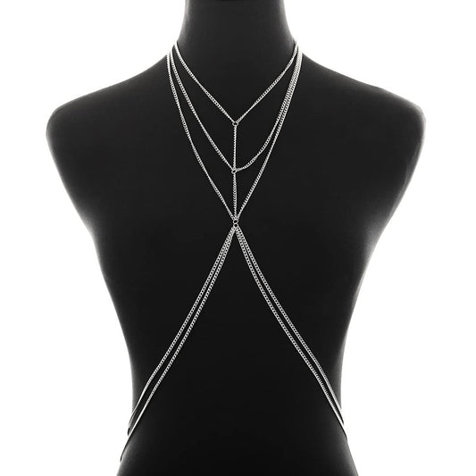 Bounzhi Harness Body Chain Bra Sexy Silver Body Jewelry Necklace Bikini Chains for Women and Girls(Silver), Free Sizes, B-015 Apparel & Accessories > Jewelry > Body Jewelry Bounzhi Silver  
