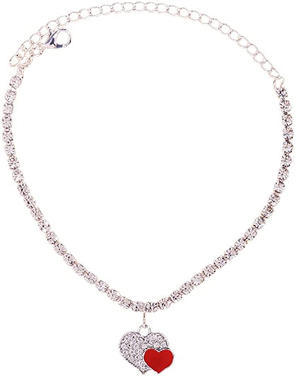 Rhinestone Heart Ankle Bracelets for Women Girls Crystal Tennis Chain Anklet Love Heart Foot Jewelry Beach Hip Hop Jewelry Apparel & Accessories > Jewelry > Anklets Fenix-us Red  