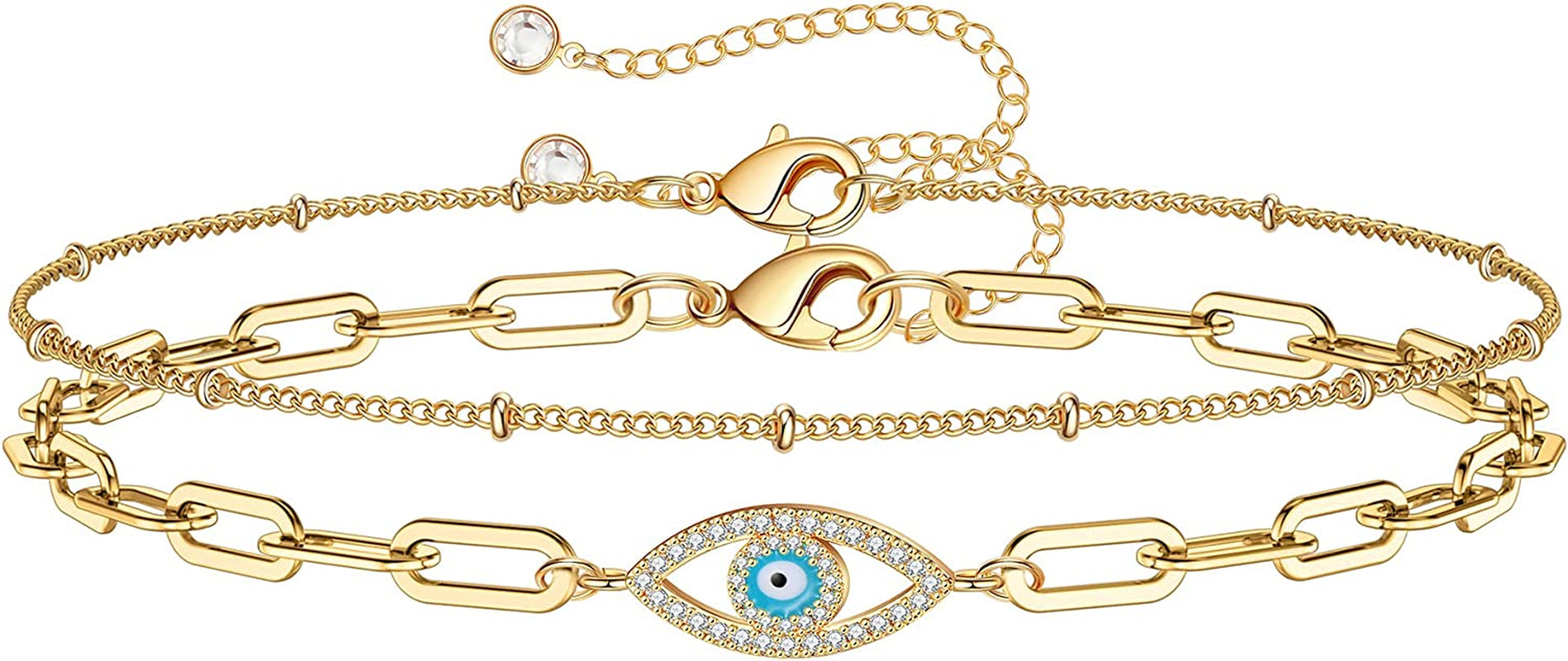 Dainty Gold Bracelets for Women, 14K Gold Filled Adjustable Layered Bracelet Cute Evil Eye Oval Chain Pearl Bar Turtle Gold Bracelets for Women Jewelry Apparel & Accessories > Jewelry > Bracelets Turandoss Beads Chain&Evil Eye  