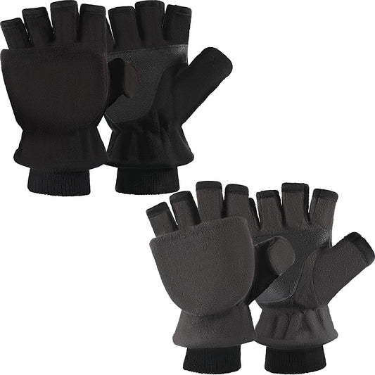 SATINIOR 2 Pairs Convertible Flip Top Mittens Fingerless Thermal Gloves Warm Winter Windproof Fleece Gloves for Men, Black, 20 Cm/ 7.87 Hes Apparel & Accessories > Clothing Accessories > Gloves & Mittens SATINIOR   
