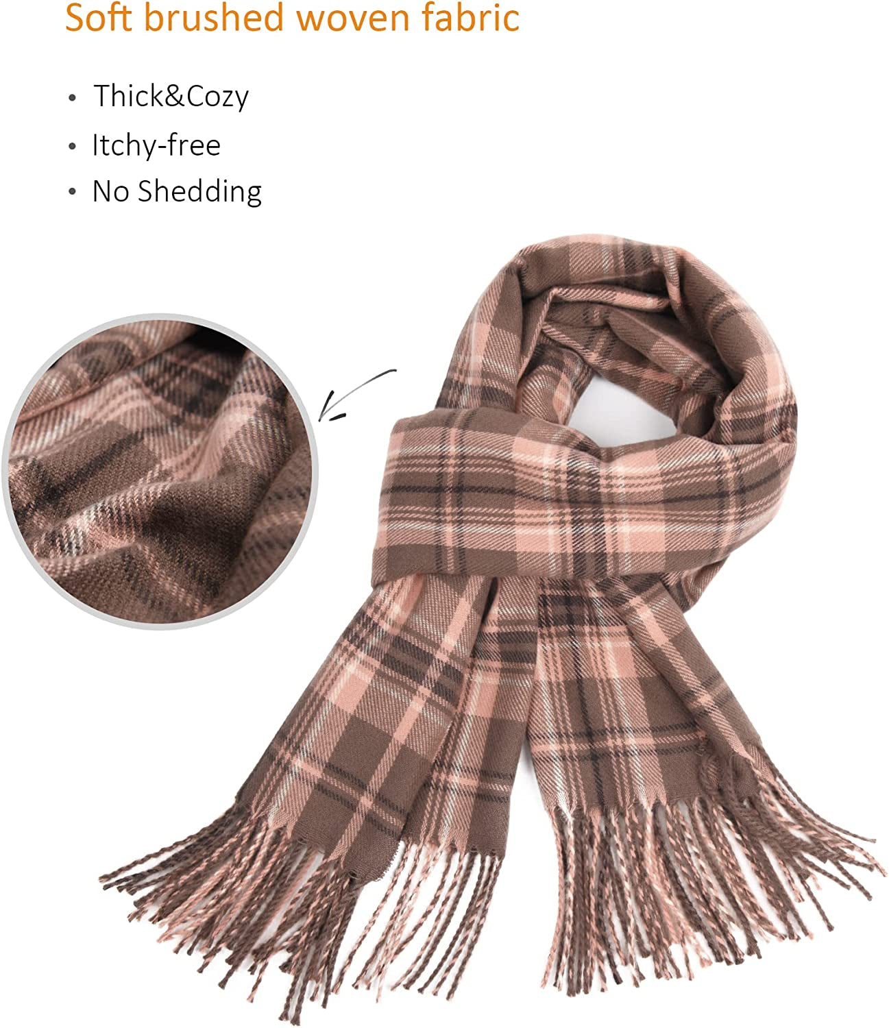 Winter Scarf for Women Shawl Cashmere Feel Tassel Plaid Large Oversized Scarves Wraps Apparel & Accessories > Clothing Accessories > Scarves & Shawls KYLIE MAX   