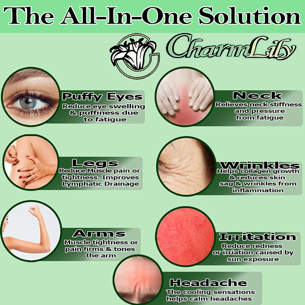 Jade & Ice Roller + Gua Sha Massager Tool Set for Face & Eyes by Charmlily, Puffiness, Reduce Wrinkle Aging, Migraine, Pain Relief on Neck & Body, Cold Facial Original Natural Stone - 3 in 1 Health & Beauty > Personal Care > Cosmetics > Cosmetic Tools > Skin Care Tools CHARMLILY   