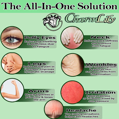Jade & Ice Roller + Gua Sha Massager Tool Set for Face & Eyes by Charmlily, Puffiness, Reduce Wrinkle Aging, Migraine, Pain Relief on Neck & Body, Cold Facial Original Natural Stone - 3 in 1 Health & Beauty > Personal Care > Cosmetics > Cosmetic Tools > Skin Care Tools CHARMLILY   