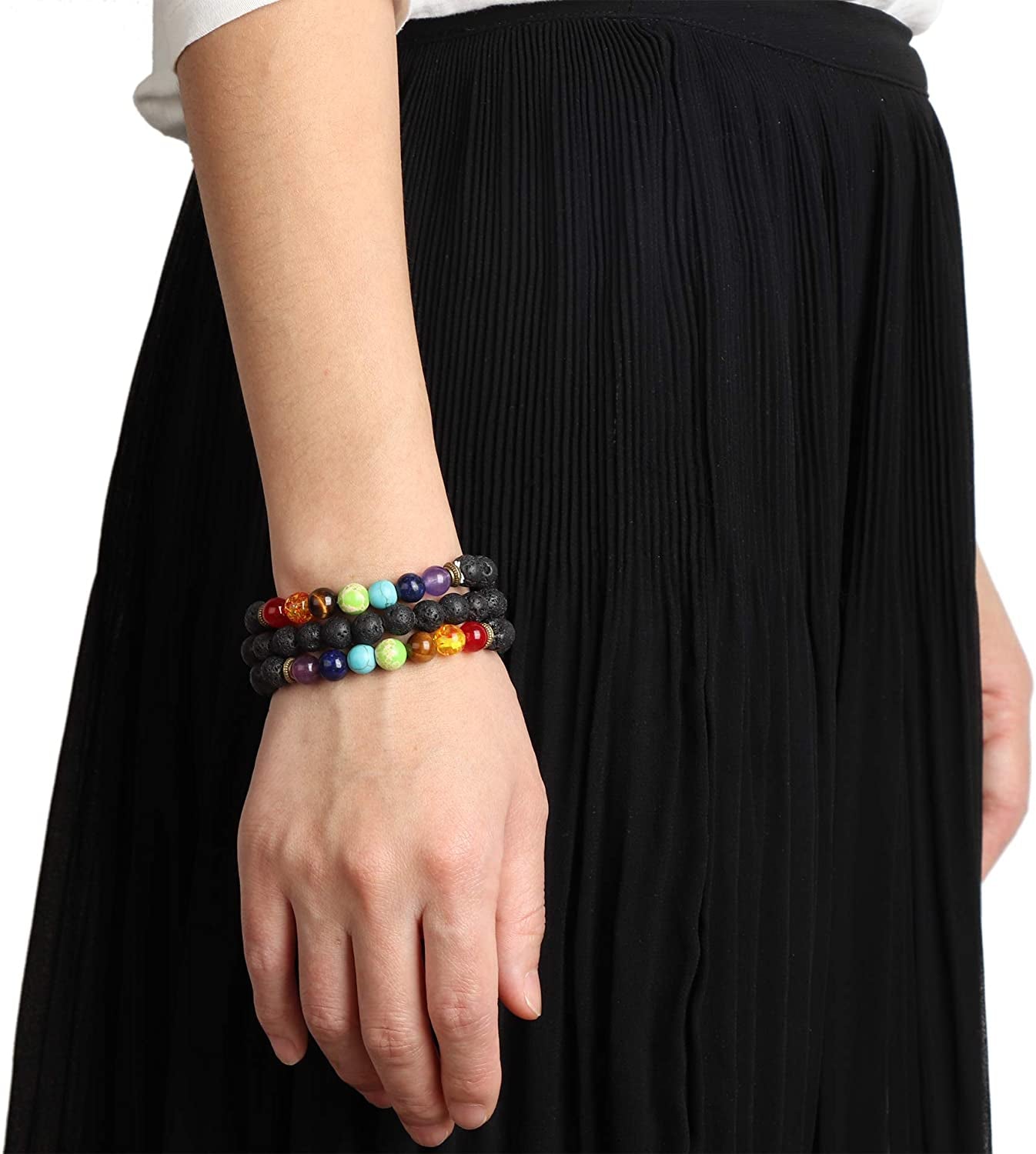 LOYALLOOK 6-12PCS Lava Stone Bracelet Chakras Bead Natural Stone Bracelet Oil Diffuser Bracelet Apparel & Accessories > Jewelry > Bracelets LOYALLOOK   