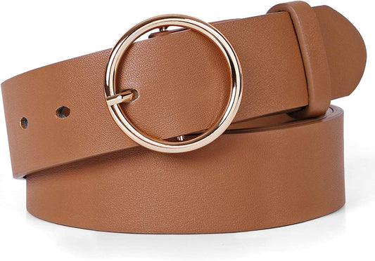 Fashion Women Leather Belt for Dresses Jeans Pants with Classic round Buckle by SUOSDEY… Apparel & Accessories > Clothing Accessories > Belts SUOSDEY 08-brown Suitable for 24''-28''Waist 