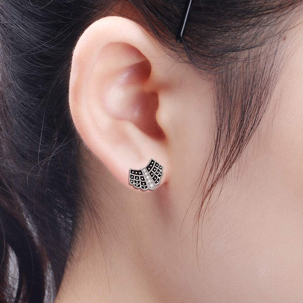 Ruth Bader Ginsburg Earrings Stud for Women RBG Piercing Diamond Cubic Zirconia Real 925 Sterling Silver Dissent Collar Apparel & Accessories > Jewelry > Earrings Fenthring   