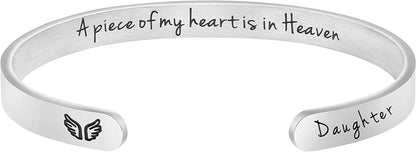 Joycuff Memorial Gifts for Women Inspirational Cuff Bracelet Sympathy Jewelry Loss of Loved One Sympathy Gifts Remember Her Apparel & Accessories > Jewelry > Bracelets JoycuFF A piece of my heart is in heaven--Daughter  