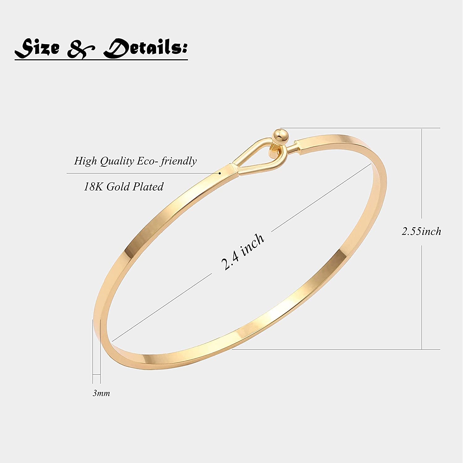 Dainty Gold Bar Bracelet for Women Simple Delicate Thin Cuff Bangle Hook Bracelet 18K Gold Plated Handmade Minimalist Jewelry Apparel & Accessories > Jewelry > Bracelets Annie   