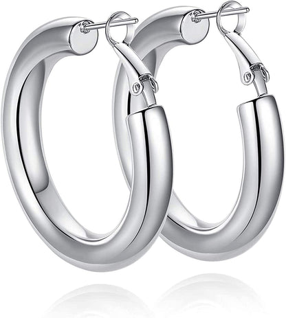 Thick Gold Hoop Earrings Lightweight Howllow Tube Hoops Chunky Gold for Women Hypoallergenic Big Earring 25Mm 30Mm 40Mm 50Mm Apparel & Accessories > Jewelry > Earrings BMMYE Silver-40mm  
