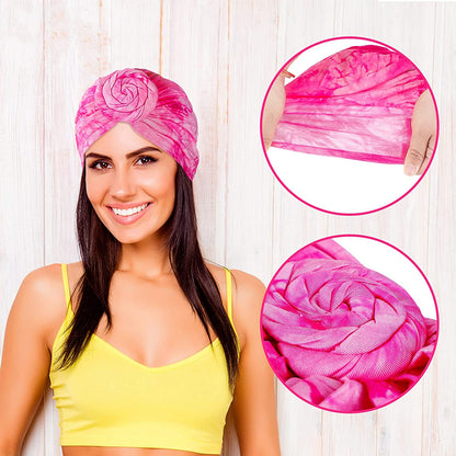Geyoga 4 Pieces Women Turbans Knot Headwrap Tie-Dye Turban Pre-Tied Headwrap African Headwear Stretchy Turban Beanie Caps for Women Apparel & Accessories > Clothing Accessories > Headwear Geyoga   
