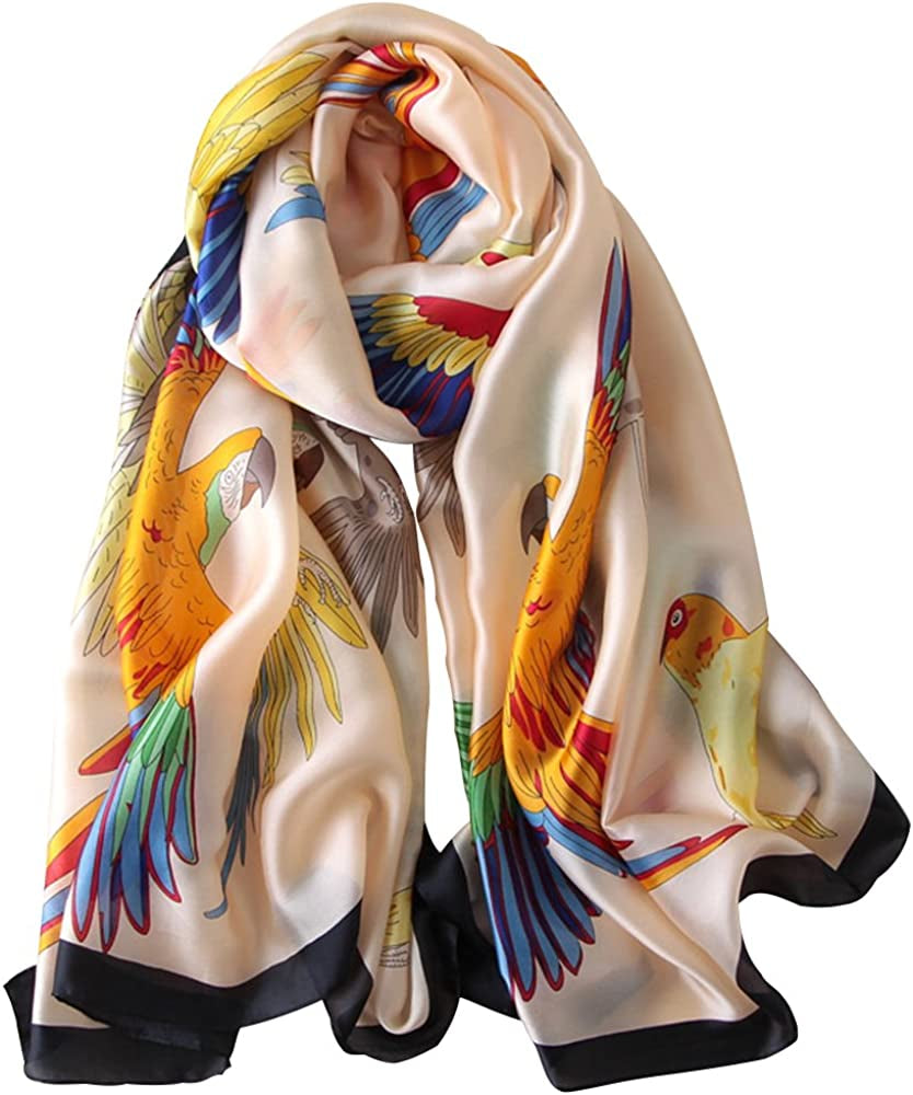 NUWEERIR Womens 100% Large Mulberry Silk Scarf Long Satin Scarf Fashion Designer Scarf Lightweight Wraps Apparel & Accessories > Clothing Accessories > Scarves & Shawls NUWEERIR Bird  