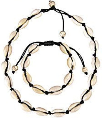 Believe London Natural Shell Necklace Bracelet Anklet Choker Seashell Women Men Statement Adjustable Beads Wakiki Beach Sea Shell Pendant Turtle Girls Cord Collar Set Hawaiian Jewelry Apparel & Accessories > Jewelry > Anklets Believe London Black Necklace & Bracelet Set  