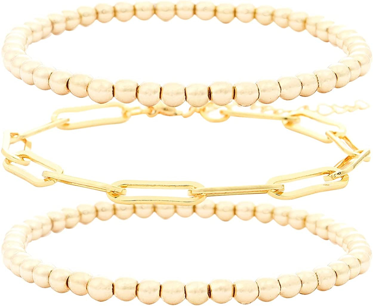 Colorful Beaded Bracelet for Women Heishi Bracelet Set Assorted Gold Bead Stackable Stretch Strand Bracelet Apparel & Accessories > Jewelry > Bracelets WETMT Gold 14k  