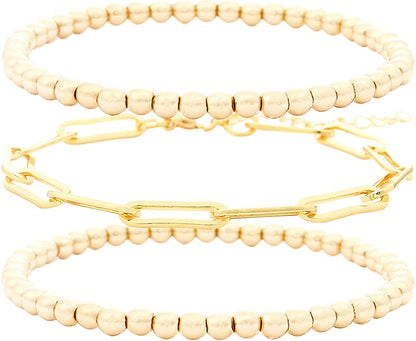 Colorful Beaded Bracelet for Women Heishi Bracelet Set Assorted Gold Bead Stackable Stretch Strand Bracelet Apparel & Accessories > Jewelry > Bracelets WETMT Gold 14k  