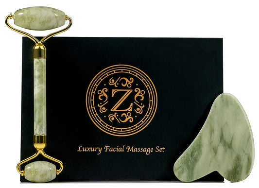 Jade Roller and Gua Sha Set - Luxury Facial Skincare Set by Zamlinco - Jade Stone Anti-Aging Skin Care Tools for Face, Eyes, Neck and Body | Reduce Fine Lines and Wrinkles Naturally Health & Beauty > Personal Care > Cosmetics > Cosmetic Tools > Skin Care Tools Zamlinco   