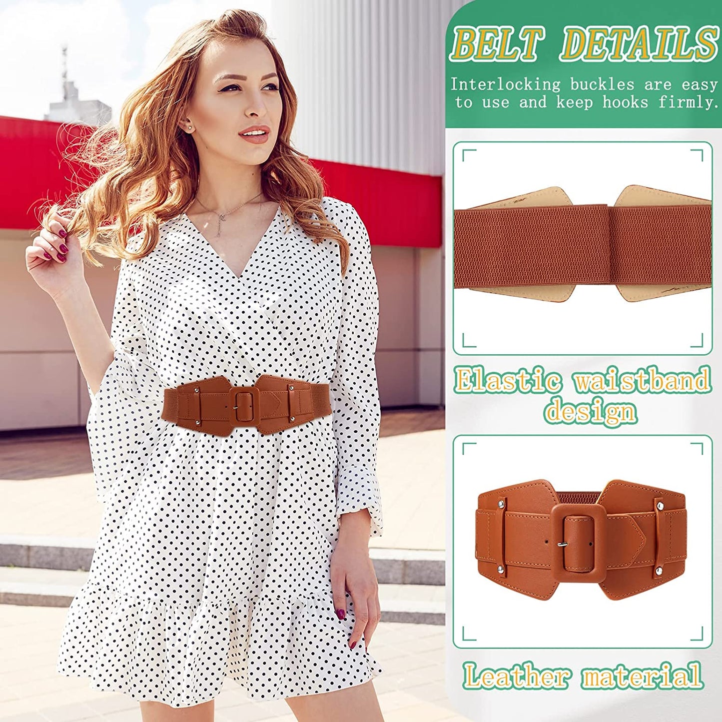 Women Wide Stretchy Cinch Belts Corset Belt Retro Chunky Buckle Belts Waist Belt Waistband for Dresses Coats Apparel & Accessories > Clothing Accessories > Belts Geyoga   