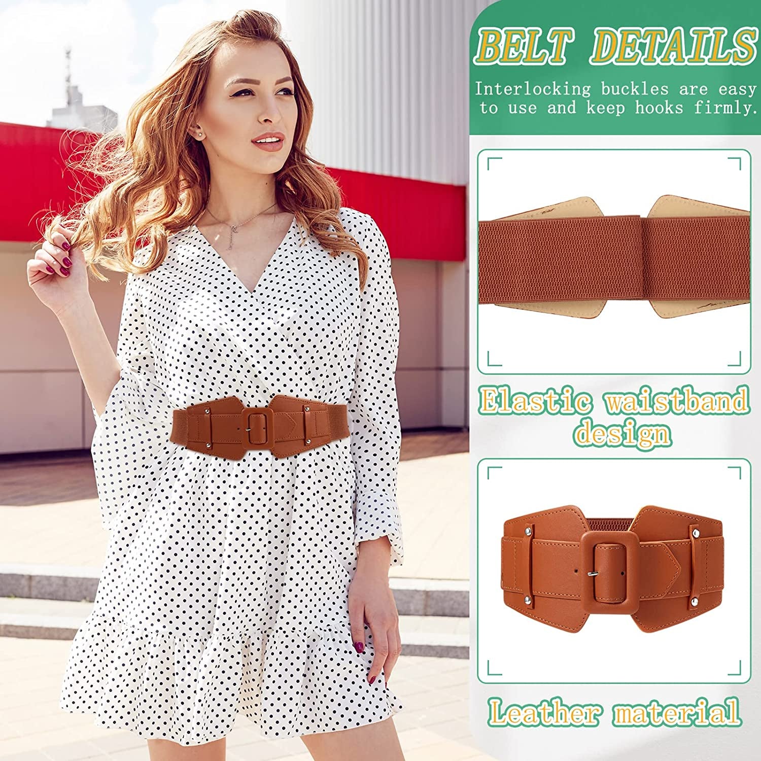 Women Wide Stretchy Cinch Belts Corset Belt Retro Chunky Buckle Belts Waist Belt Waistband for Dresses Coats Apparel & Accessories > Clothing Accessories > Belts Geyoga   