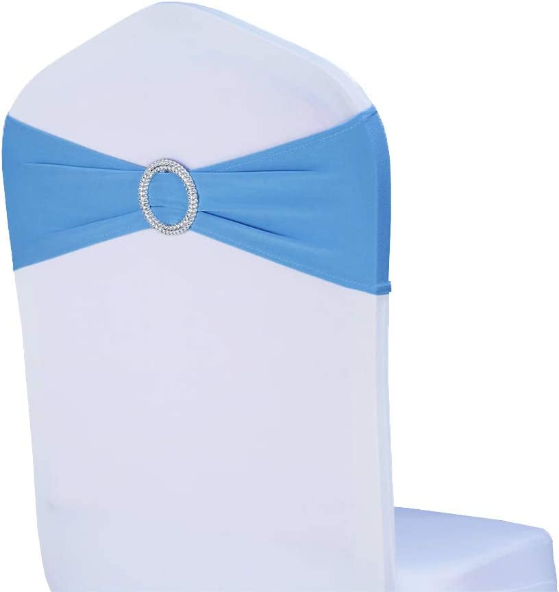 WENSINL Pack of 50 Stretch Chair Sashes for Wedding, Elastic Lycra Chair Bands with Buckle Slider, Chair Bows for Party, without White Chair Covers (Sky Blue) Apparel & Accessories > Clothing Accessories > Sashes HAOYU Sky Blue 50 