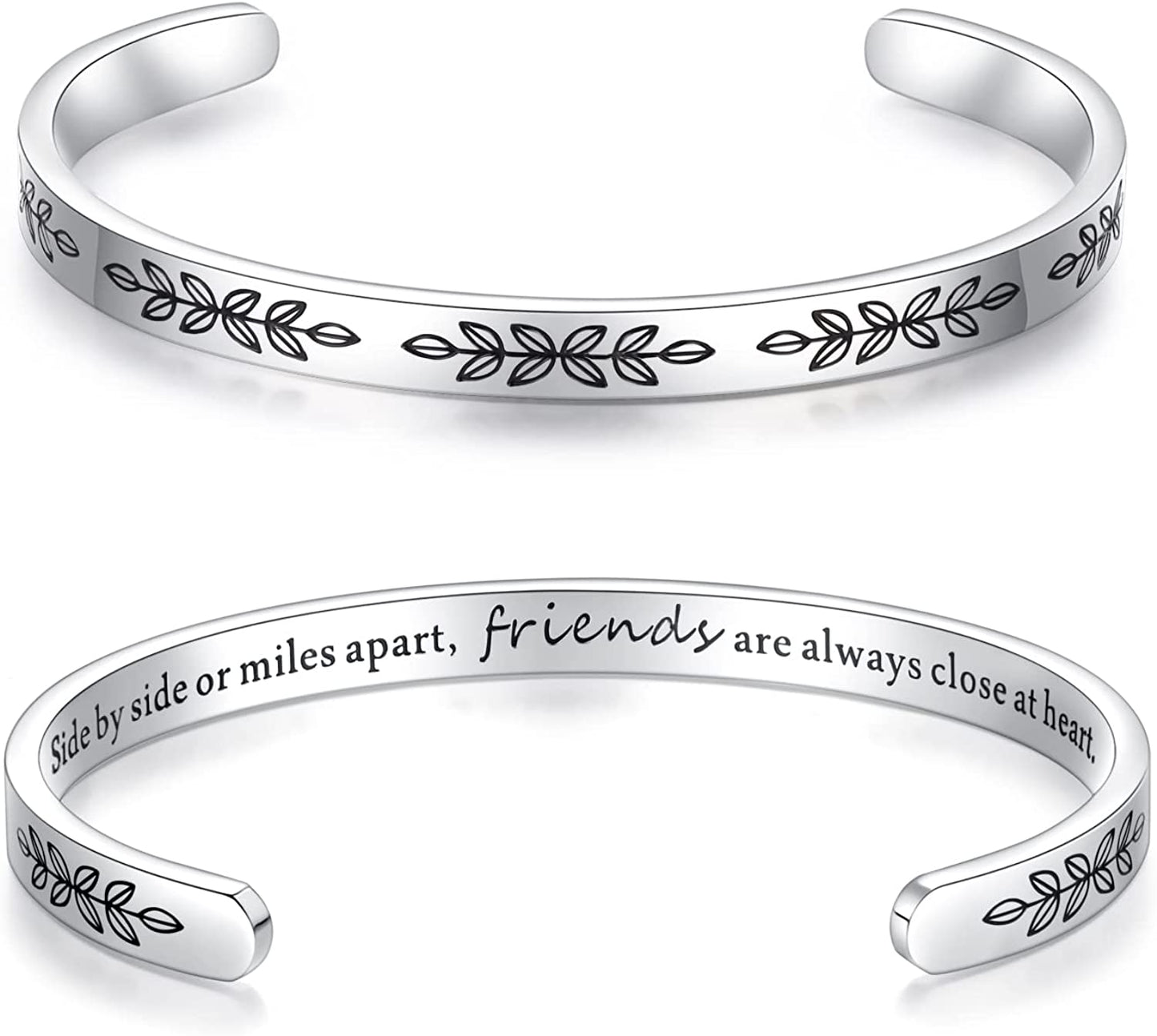 Aryahozel Motivational Cuff Bracelet for Women Girls, Personalized Jewelry Gifts for Her Daughter Mom Sister Niece Best Friends, Engraved Different Sayings Apparel & Accessories > Jewelry > Bracelets AryaHozel 0 Friend Gift-Side by side or miles apart, friends are always close at heart  