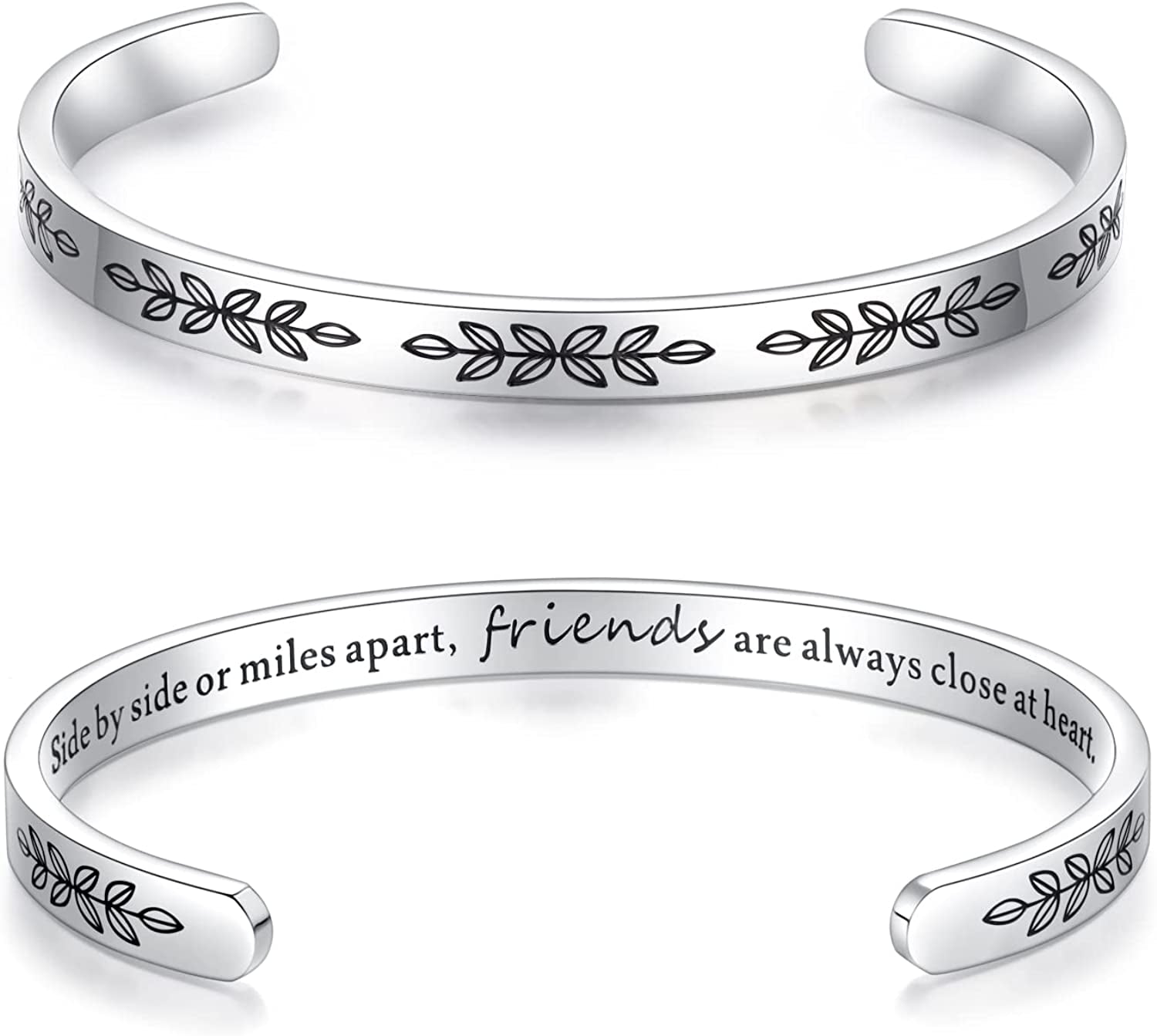 Aryahozel Motivational Cuff Bracelet for Women Girls, Personalized Jewelry Gifts for Her Daughter Mom Sister Niece Best Friends, Engraved Different Sayings Apparel & Accessories > Jewelry > Bracelets AryaHozel 0 Friend Gift-Side by side or miles apart, friends are always close at heart  