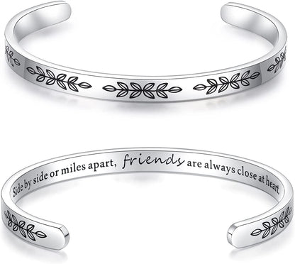 Aryahozel Motivational Cuff Bracelet for Women Girls, Personalized Jewelry Gifts for Her Daughter Mom Sister Niece Best Friends, Engraved Different Sayings Apparel & Accessories > Jewelry > Bracelets AryaHozel 0 Friend Gift-Side by side or miles apart, friends are always close at heart  