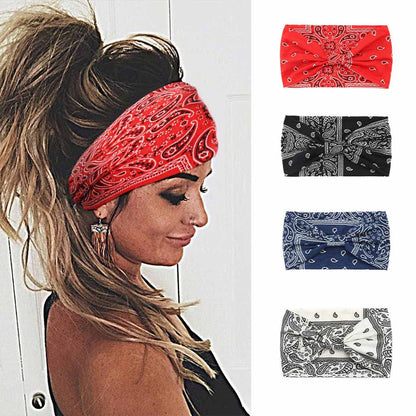 Urieo Boho Headbands Stretch Paisley Print Bandana Headband Criss Cross Hair Bands Knotted Head Wrap Yoga Daily for Women and Girls (Pack of 4) (A) Apparel & Accessories > Clothing Accessories > Bandanas & Headties Urieo B  
