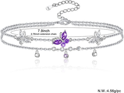 ATTRACTTO Butterfly Anklet Bracelets for Women 925 Sterling Silver Layered Anklets for Sea Beach Foot Ankle for Teen Girls Wife Girlfriend Mother Apparel & Accessories > Jewelry > Anklets ATTRACTTO   