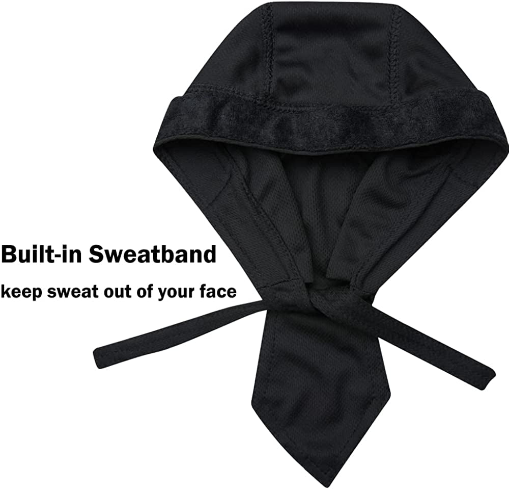 Super Absorbent Skull Caps Built-In No Sweat Liners Moisture Absorbent Bandana Headbands for Men Women Dew Rag with Sweatband Apparel & Accessories > Clothing Accessories > Bandanas & Headties QING   
