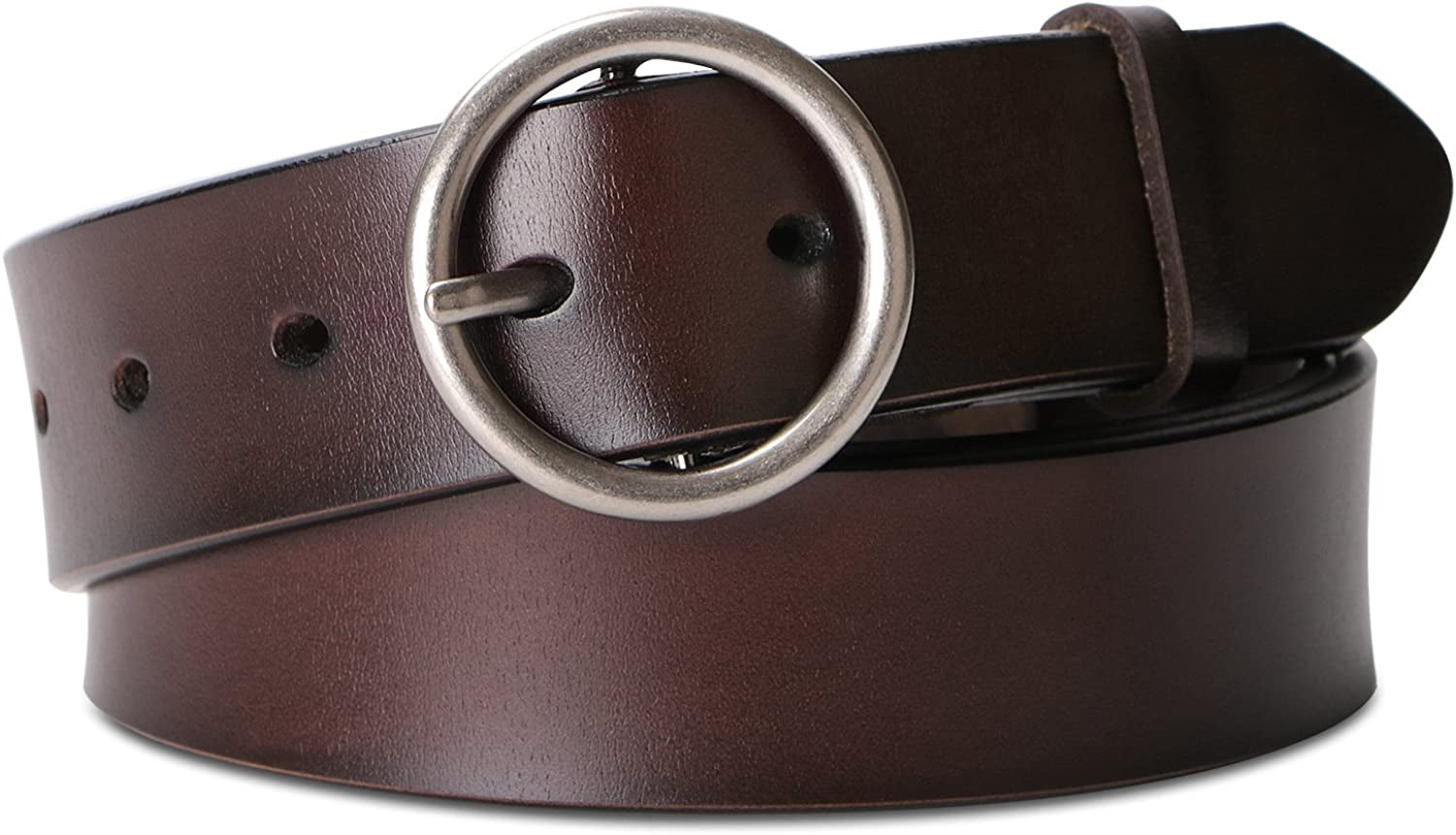 Fashion Women Leather Belt for Dresses Jeans Pants with Classic round Buckle by SUOSDEY… Apparel & Accessories > Clothing Accessories > Belts SUOSDEY 05-coffee Suitable for 35"-39" Waist 