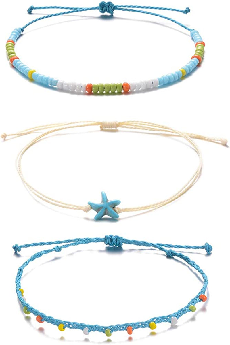 Tarsus Waterproof Adjustable Boho Ankle Bracelets Set Braided String Hawaii Anklets Jewelry Gifts for Women Teen Girls Apparel & Accessories > Jewelry > Anklets R&H Jewelry Anklet#C - 3 pcs  