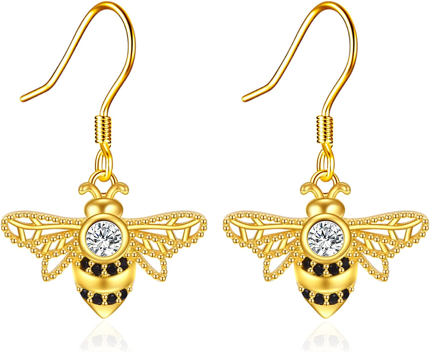 POPKIMI Christmas Gifts Dangle Earrings Frog/Wolf/Dragonfly/Dog Cat Pet Paw Print/Hummingbird /Sea Turtle/Sloth Dangle Drop Hook Earrings Opal Crystal Sterling Silver Cute Animal Dangle Earrings Animal Jewelry Birthday Christmas Gift Apparel & Accessories > Jewelry > Earrings POPKIMI Bee  