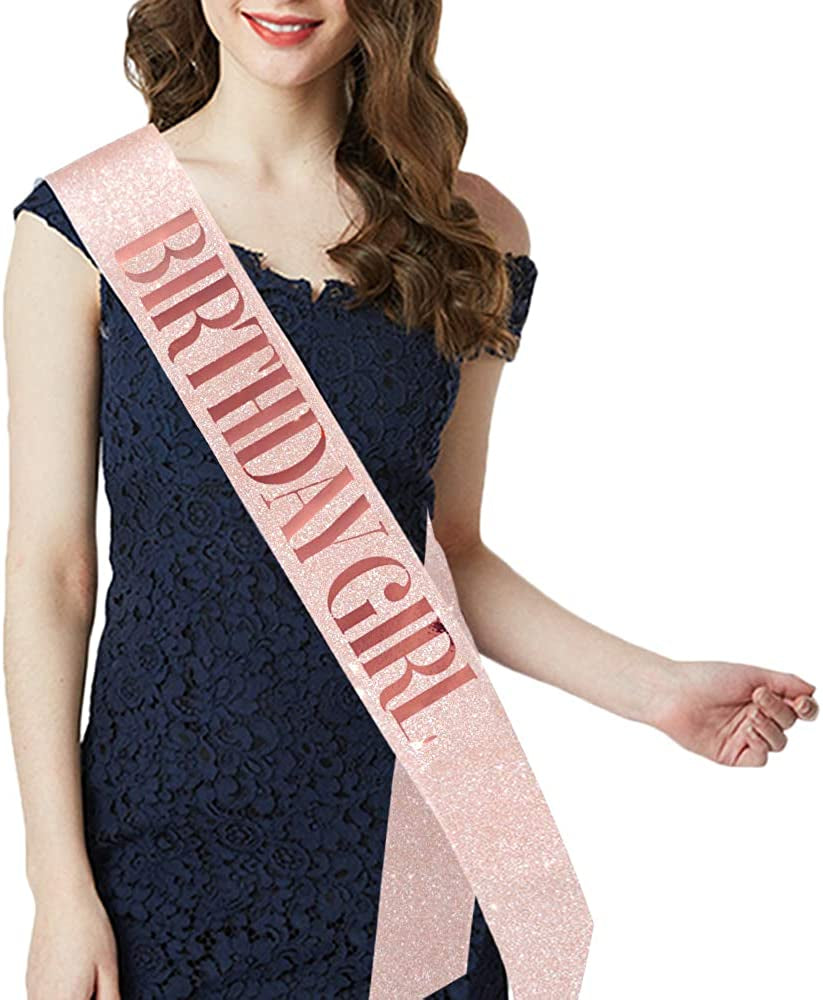 Birthday Girl Sash & Rhinestone Tiara Kit - Rose Gold Birthday Gifts Glitter Birthday Sash Birthday Party Favors Apparel & Accessories > Clothing Accessories > Sashes ADBetty   