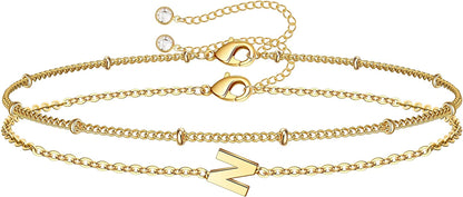 Dainty Gold Initial Bracelets for Women, 14K Gold Plated Dainty Personalized Gold Bracelets Initial Bracelets for Women Teen Girls Jewelry Chain Bracelets for Kids Toddler Little Girls Jewelry Gifts Apparel & Accessories > Jewelry > Bracelets M MOOHAM N  