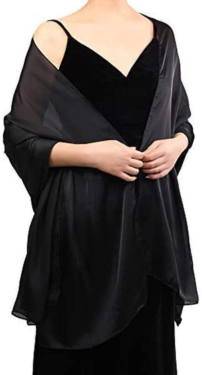 Boao Women Satin Scarves Long Shawl Wrap Light Soft Sheer Scarf for Wedding Party Everyday Accessory Apparel & Accessories > Clothing Accessories > Scarves & Shawls Boao Black  
