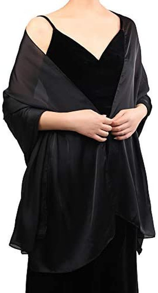 Boao Women Satin Scarves Long Shawl Wrap Light Soft Sheer Scarf for Wedding Party Everyday Accessory Apparel & Accessories > Clothing Accessories > Scarves & Shawls Boao Black  