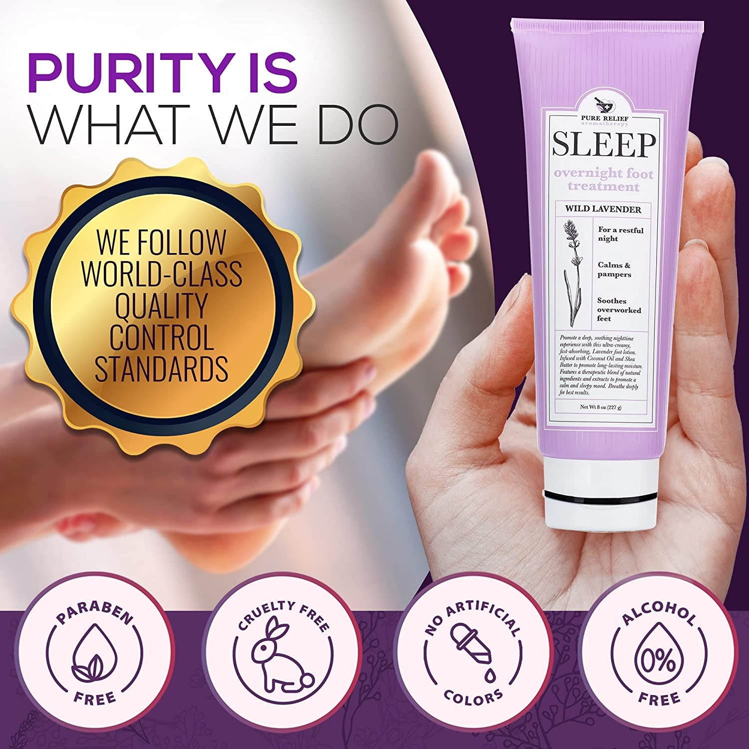 Pure Relief Relaxing Foot Lotion Moisturizer Cream for Dry Feet – Lavender Foot Care Cream W/ Shea Butter, Aloe, & Coconut Oil – Foot Repair & Sleep Cream W/ Soothing Scent, Pedicure Supplies, 8 Oz Health & Beauty > Personal Care > Foot Care Pure Relief   