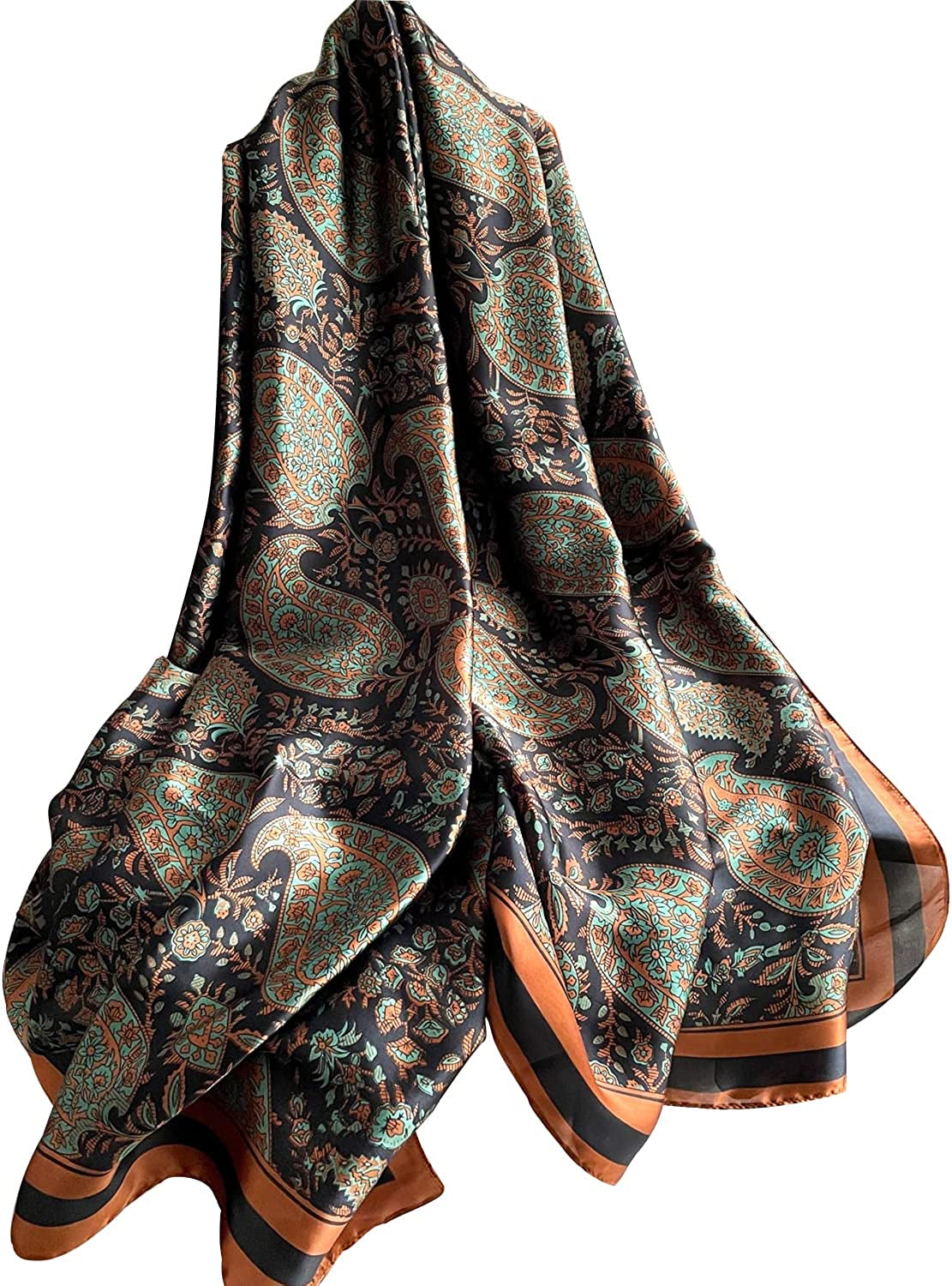NUWEERIR Womens 100% Large Mulberry Silk Scarf Long Satin Scarf Fashion Designer Scarf Lightweight Wraps Apparel & Accessories > Clothing Accessories > Scarves & Shawls NUWEERIR Feather  