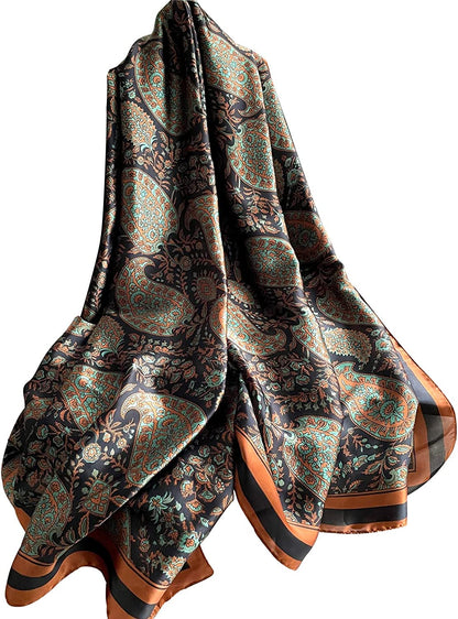 NUWEERIR Womens 100% Large Mulberry Silk Scarf Long Satin Scarf Fashion Designer Scarf Lightweight Wraps Apparel & Accessories > Clothing Accessories > Scarves & Shawls NUWEERIR Feather  