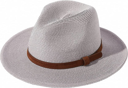 JOYEBUY Womens UPF50 Foldable Summer Straw Hat Wide Brim Fedora Sun Beach Hat Apparel & Accessories > Clothing Accessories > Hats JOYEBUY Y-brown Belt Grey  